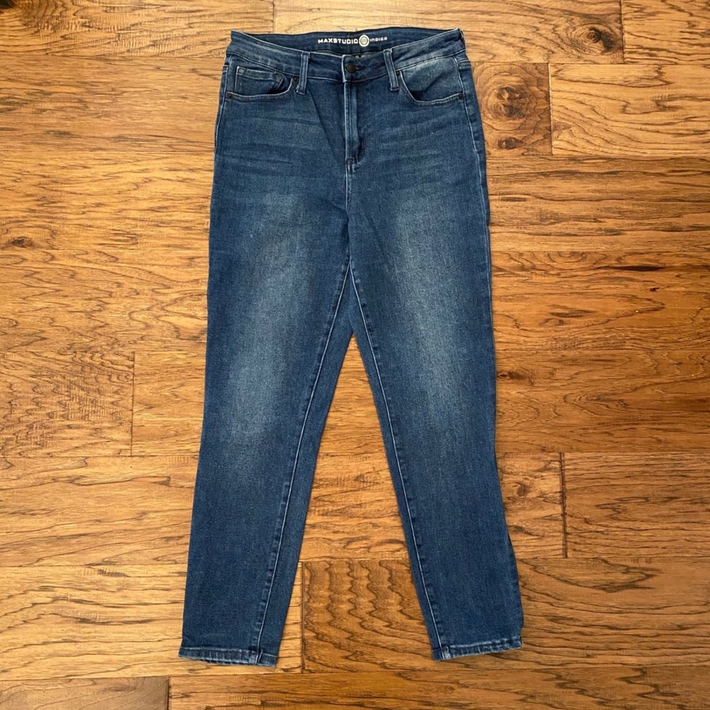 Max Studio Indigo Skinny Jeans Womens 12 Blue High Rise Medium Wash Denim
